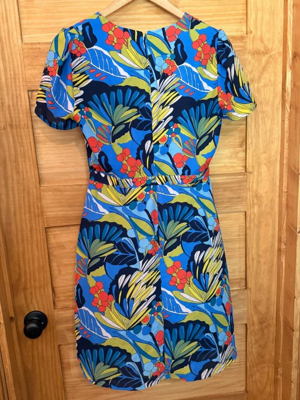 J Crew Blue Tropical Floral Silky Wrap Front Resort Mini Dress size 4